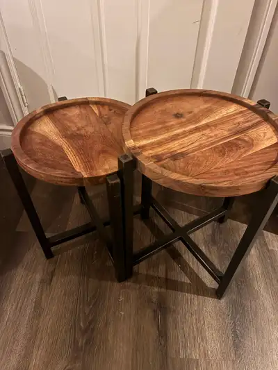 Pair of Round Wooden Side Tables, View more