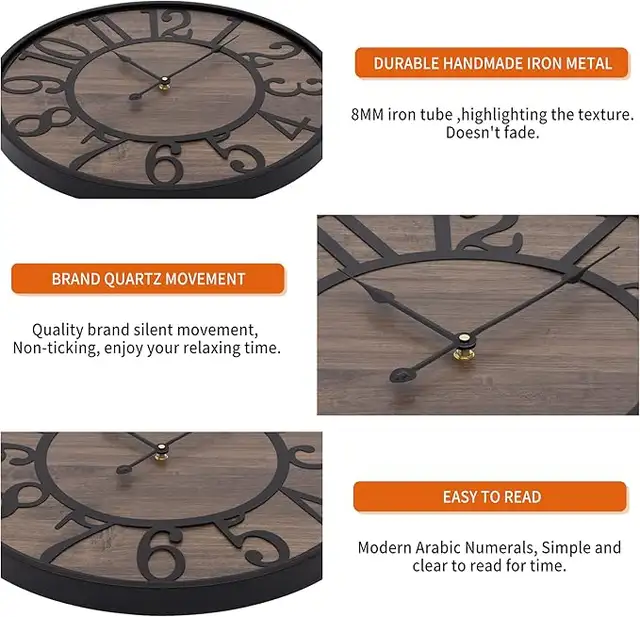 LEIKE Large Wall Clocks for Living Room,Battery Operated 24 Inch in Home Décor & Accents in Ottawa - Image 3