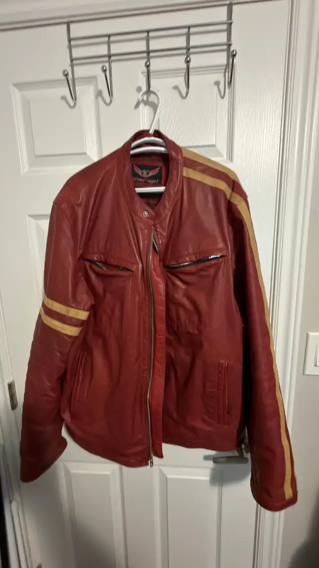 Leather Motorcycle Style Jacket - Burgundy XXL | Men's | Windsor Region ...