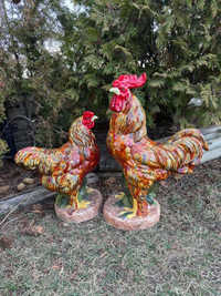 Hen and Rooster Lawn Ornaments