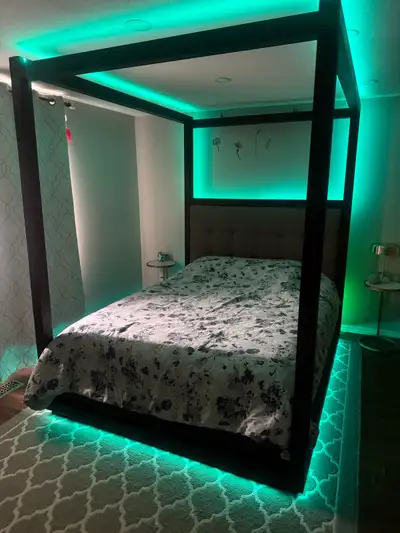 ️ Eloise Upholstered Canopy Bed – $1850 Queen Mattress – $950 Location: South Keys, Ottawa Elegant a...