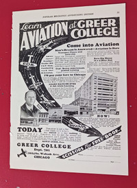 VINTAGE 1929 AD - LEARN AVIATION AT CAREER COLLEGE - CLASSIC