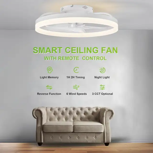 Leoezya Flush Mount Ceiling Fan with Light, 6 Speeds, LED Dimmab in Indoor Lighting & Fans in Mississauga / Peel Region - Image 2