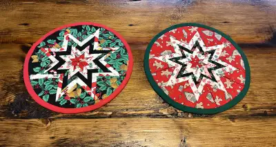 Set of Quilted Christmas Table Toppers / Centerpieces, View more