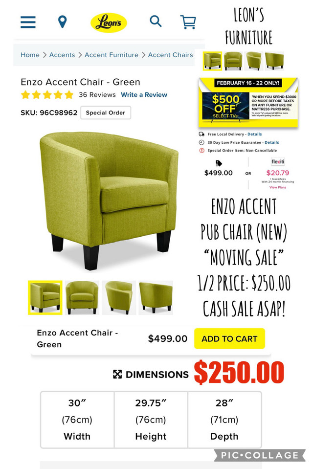 NEW ACCENT / PUB CHAIR FROM LEON’S FURNITURE - $250.00 CASH  in Chairs & Recliners in La Ronge