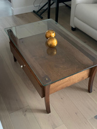 Coffee table and end table set - solid wood with glass