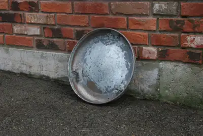 For Sale: 83 galvanized steel poultry feeder pans. Pan measures 14 1/2" wide and 2" deep. Asking $2....