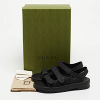 Gucci Black Rubber Corbett Velcro Strap Flat Sandals Size 11