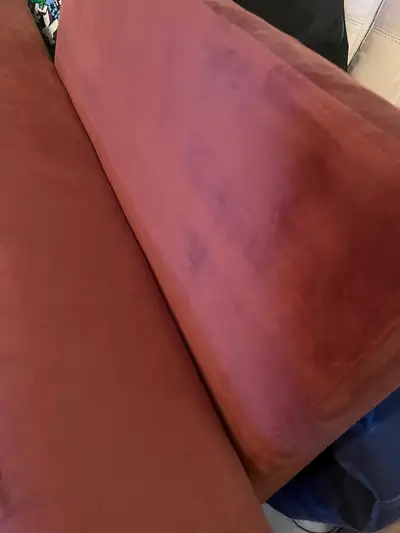 Dusty rose velvet couch, View more