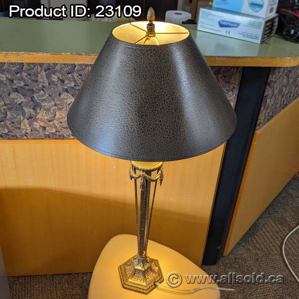 Black Post Desk Lamp w/ Brown Patterned Shade 36" Tall in Home Décor & Accents in Calgary - Image 2