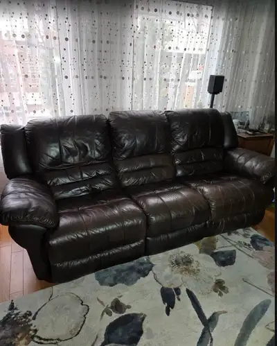 Reclining genuine leather sofa, View more