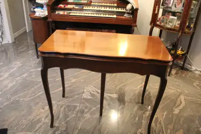 Folding card or tea table. Folded dimensions: 20 X 38" Expanded dimensions: 40 X 38" Height: 30" Nic...