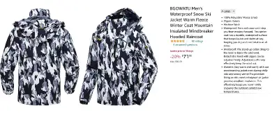 BGOWATU Men's Waterproof Snow Ski Jacket Warm Fleece Winter Coat, View more