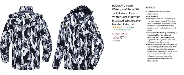 BGOWATU Men's Waterproof Snow Ski Jacket Warm Fleece Winter Coat in Men's in Edmonton - Image 2