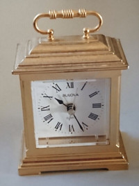 Vintage Brass Bulova Mini Mantle Quartz Desk Alarm Clock