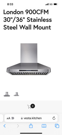 Brand New Vesta 900 CFM wall mounted kitchen range hood for sale