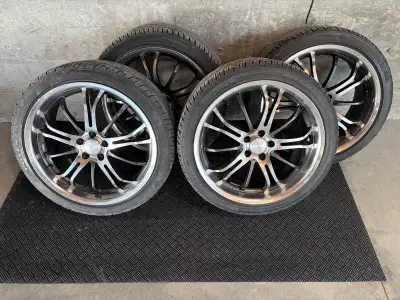 18” rims with Bridgestone Potenza tires. 5x100mm 63.3CB Used on a 2009 VW golf (have 57.1 to 63.3 ri...