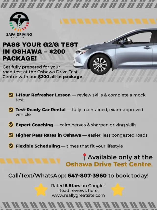 Pass Your G2/G Test – Car Rental + Lesson Included – Oshawa