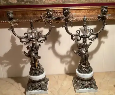 Vintage Cherub Marble Base Candelabras, View more