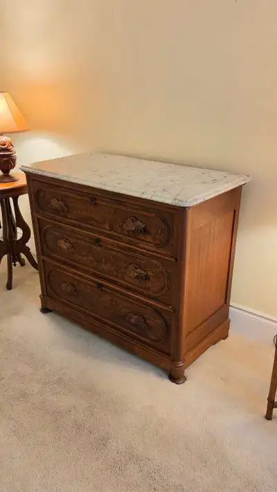 Antique Victorian Walnut Three-Drawer Dresser Chest, View more