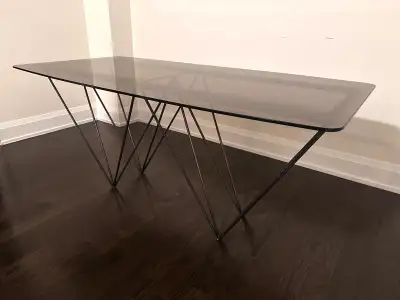 Modern Glass Dining Table with Metal Base, View more