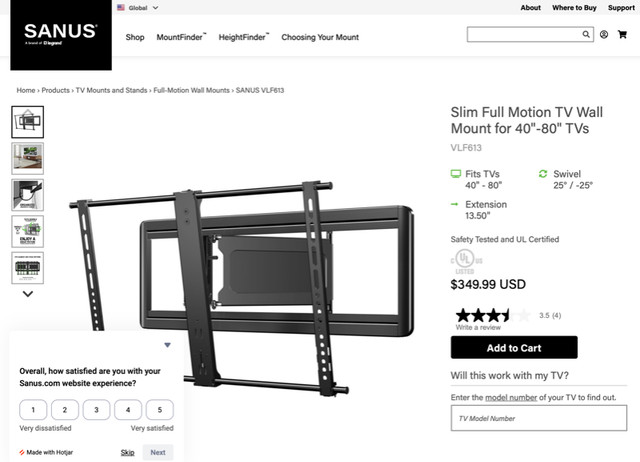 Sanus SuperSlim Full Motion TV Wall Mount for 40" - 80" TVs in Video & TV Accessories in Ottawa - Image 2
