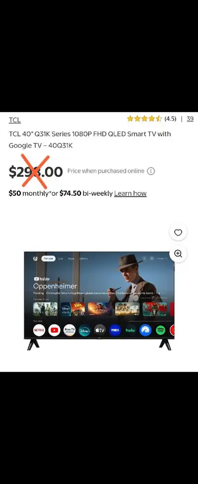2025 - TCL 40" Q31K 1080P FHD QLED Smart TV with Google TV, View more