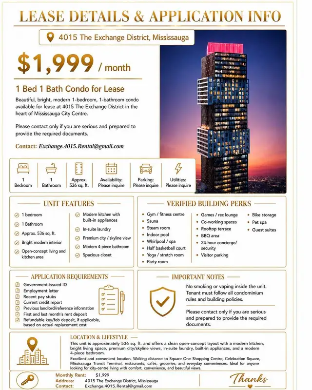 1 bedroom 1 Bath Mississauga