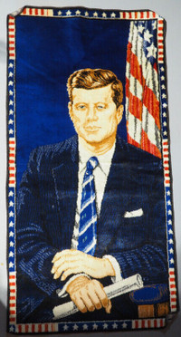 Vintage John F. Kennedy JFK Wall Tapestry Art Rug 38 X 20 1964