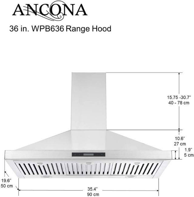 Ancona AN-1525 Wall Mount Pyramid Range Hood, Stainless Steel in Kitchen & Dining Wares in City of Toronto - Image 2
