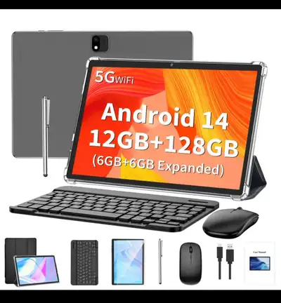 Brand New, $174 (was $208) 10.1 inch IPS FHD Android Tablet, Android 14 Newest OS, 2.4G/5G WiFi, 12G...