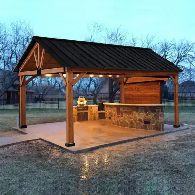11' x 13' Wooden Gazebo Canopy Outdoor Sun Shade Shelter w/ Stee, View more