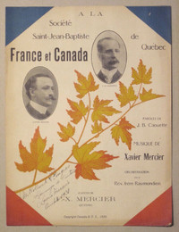 FRANCE ET CANADA PAROLES DE J. B. CAOUETTE MUSIQUE DE X. MERCIER