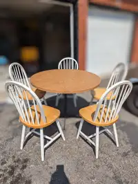 Wooden table with metal legs and  5 Wooden Chairs 