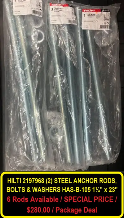 (NEW) HILTI 2197968 (2) ANCHOR RODS HAS-B-105 1¼” x23", View more