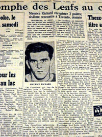 CARTE DE HOCKEY MAURICE RICHARD 1947 ARTICLE JOURNAL