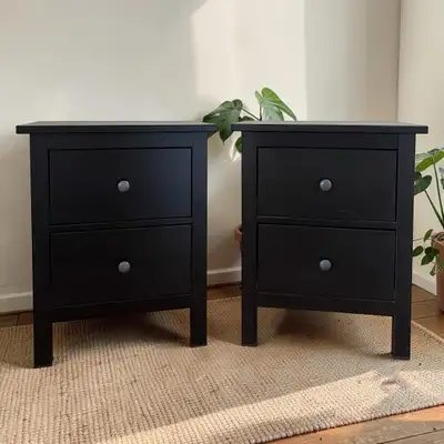 ikea pine black brown nightstands, View more