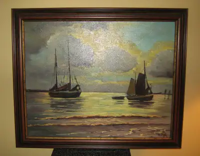 VTG Signed DYK Framed Oil Canvas Painting Sea Side Still Life, View more