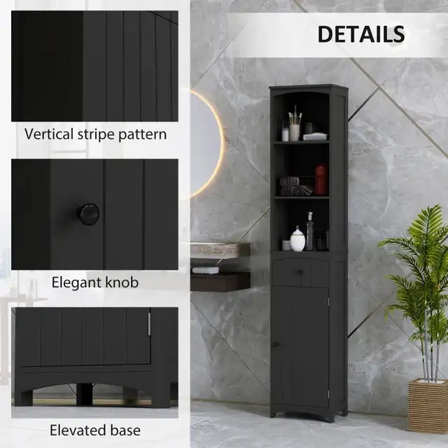 Black 67" Tall Bathroom Cabinet Storage Organizer, Tall Cabinet  in Bookcases & Shelving Units in Markham / York Region - Image 5