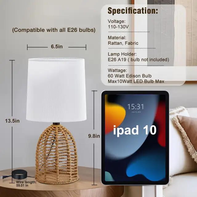 New EJIAXIN Rattan Lamp Boho Lamps Set of 2 in Indoor Lighting & Fans in City of Toronto - Image 3