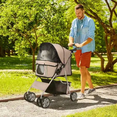 4 Wheel Dog Pet Stroller Dog, Brown Color , View more
