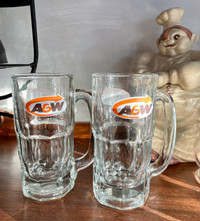 2 Vintage Collectible A&W lg Root Beer Mugs Glasses Retro oval 