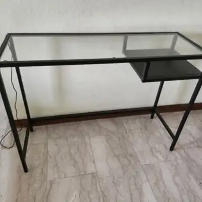 IKEA GRANÅS desk/workstation, Glass & Metal Desk with shelf, View more