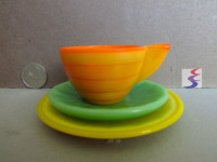 Akro Agate Cup Saucer Plate Stacked Disc Interior Panel Kid Dish