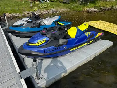 COMPLETE PACKAGE — 2 LOW-HOUR SEA-DOOS + 2 TRAILERS + WAVE ARMOR XL DOUBLE PLATFORM 2020 Wake Pro 23...