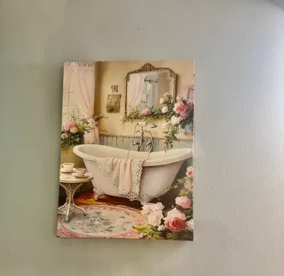 Add a touch of vintage elegance to your bathroom with this charming canvas art, showcasing a clawfoo...