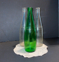 3 Pint Green & Clear Glass Bottles Vintage Collectibles