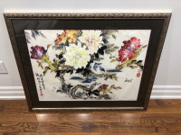 Original Large Signed Chinese Spring Themed Watercolour Painting