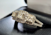 4.014g 14K White Gold Diamond Ring w/.25CT Princess Cut Center