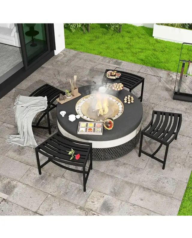 Metal Curved Fire Pit Bench Set of 4, Outdoor Fire Pit Seating,  in Patio & Garden Furniture in Hamilton - Image 3